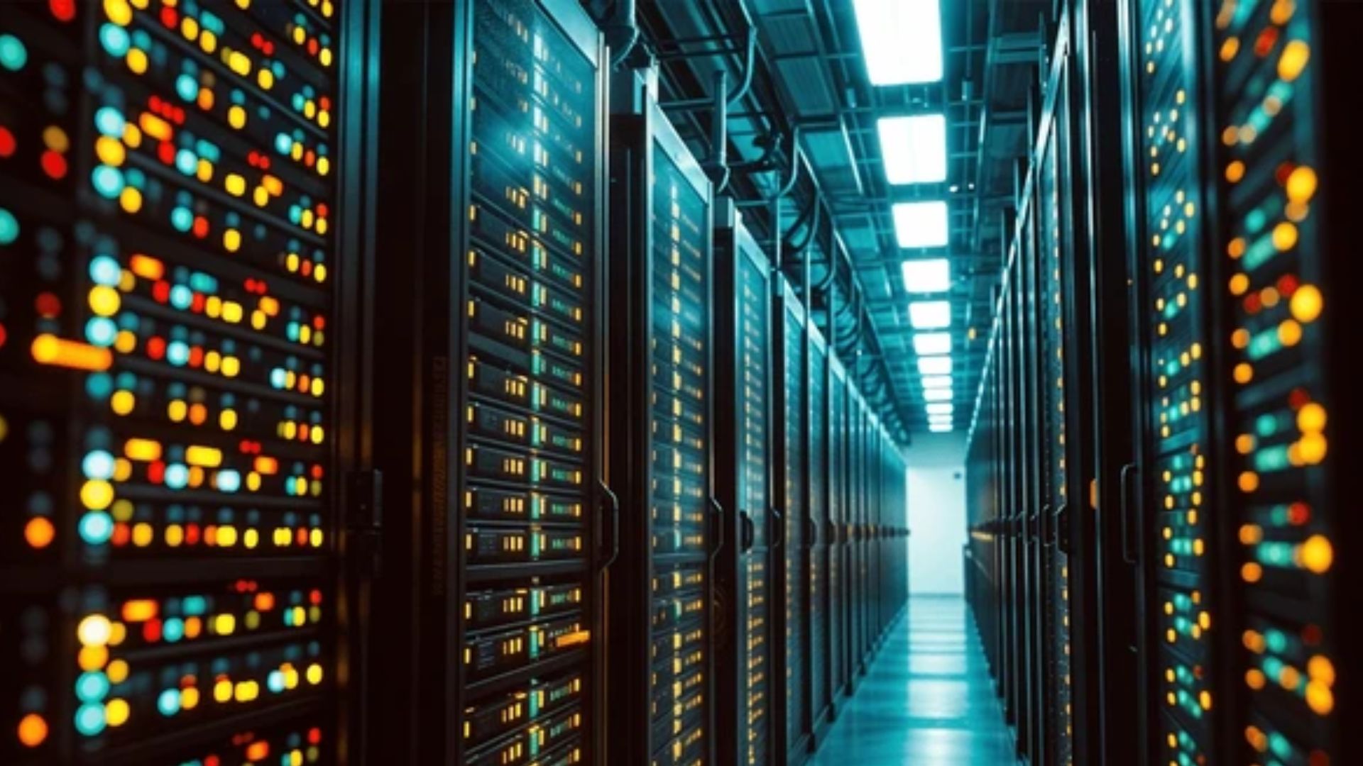 Modern Data Center with Rows of Illuminated Server Racks Representing Digital ZInfrastructure